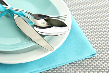 Sticker - blue empty plates with fork, spoon and knife