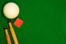 Billiards Table Cues And Cue Ball