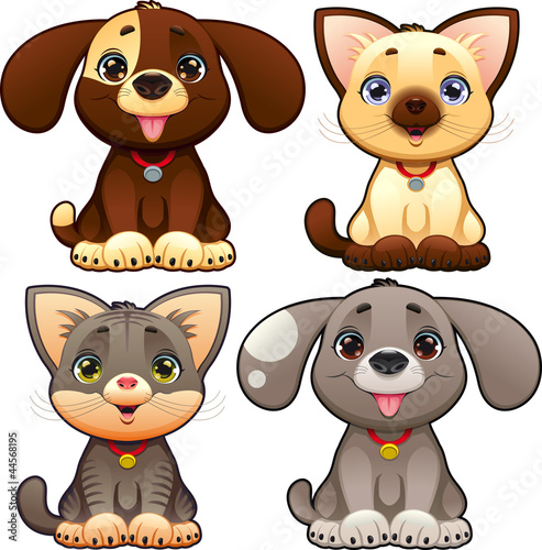 Fototapeta na wymiar Cute dogs and cats. Vector isolated characters.