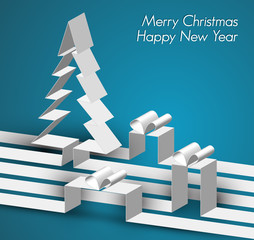 Wall Mural - merry christmas card made from paper stripes