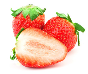 Wall Mural - Strawberry with green leaf