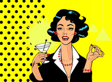 Woman Drinking Martini Or Cocktail Retro Vintage Clipart