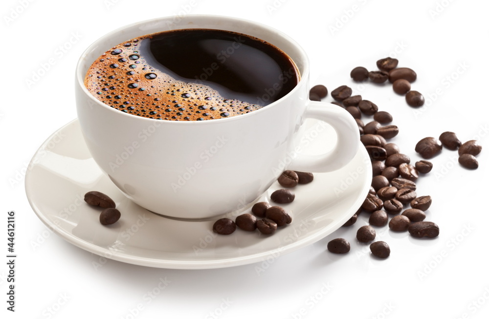 Coffee cup and beans - obrazy, fototapety, plakaty 