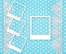 Three Picture Photo Frames Over Blue Background