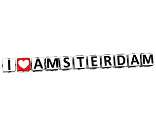Aufkleber - 3d i love amsterdam button click here block text
