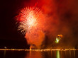 Annual midnight fireworks at lake Bled in red color