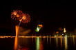 Annual midnight fireworks at lake Bled in orange color