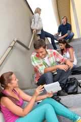 Sticker - Students talking relaxing on school steps teens