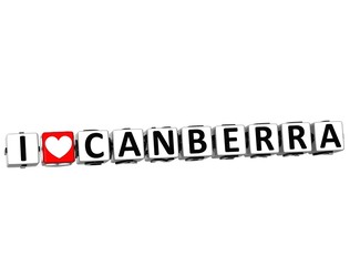 Aufkleber - 3d i love canberra button click here block text