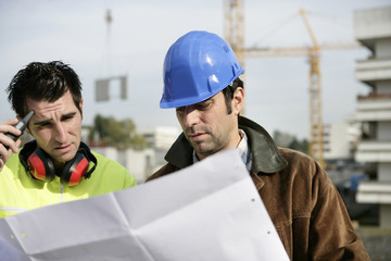 Wall Mural - Foreman and colleagues examining building plans