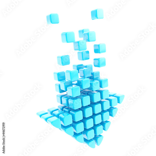 Upload technology arrow icon emblem made of blue cubes