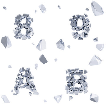 Abc alphabet symbol broken into tiny glossy pieces