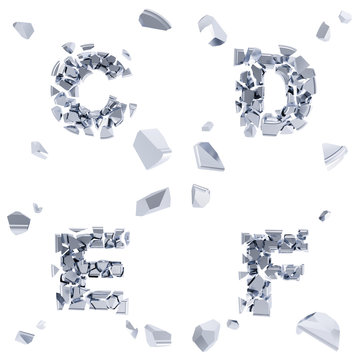 Abc alphabet symbol broken into tiny glossy pieces