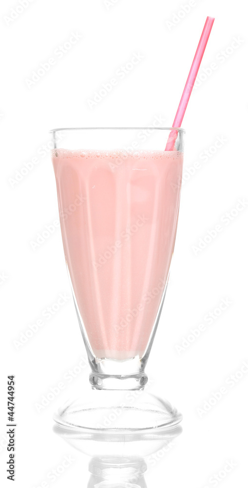 Pink milk shake isolated on white