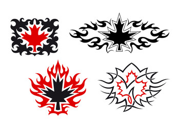 Wall Mural - Maple leaves emblems and symbols