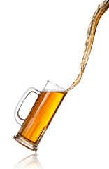 Poster - Pouring beer into glass, isolated on white background