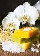 Spa: natural hand-made colourful soap and white orchids
