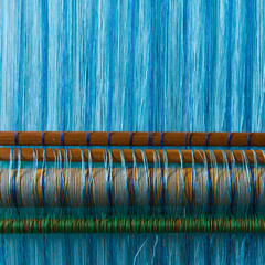 Handmade silk textile industry, silk scarf on a old machine