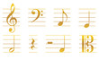 Złote nuty muzyczne klucz wiolinowy