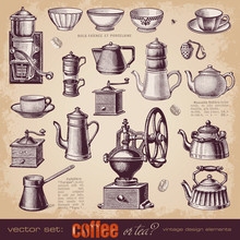 Coffee Or Tea? - Set Of Vintage Design Elements