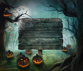 Wall Mural - Halloween design - Forest pumpkins