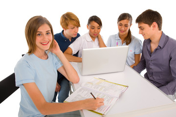 Wall Mural - teenagers studying together