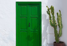 Lanzarote Teguise Green Door And Cactus