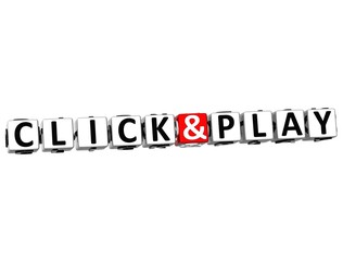 Poster - 3d click and play button click here block text
