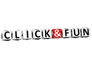 Poster - 3d click and fun button click here block text