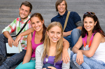 Sticker - Students sitting on school stairs smiling teens