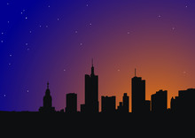 Beautiful City Silhouette On A Night Sky Background With Stars