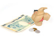 Japanese Sumo and Yen Banknotes and Coins