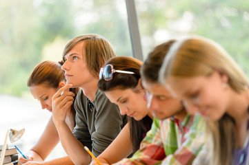 Sticker - High-school student thinking at exam class teens