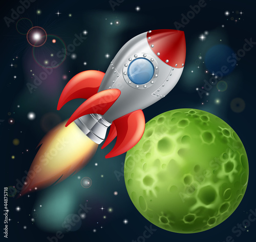 Fototapeta dla dzieci Cartoon rocket in space