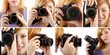 set of woman with single-lens reflex camera