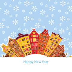  winter city, New Year, vector illustration
