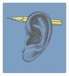 Pencil on ear in engraved style