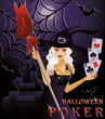 Halloween poker card with sexy witch, vector illustration
