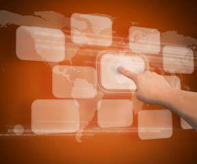 Poster - A finger touching button against orange background
