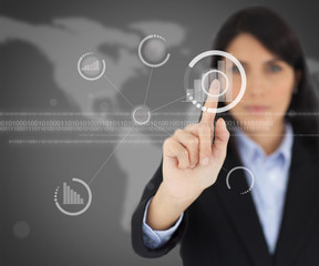 Poster - Woman touching one button on black screen