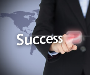 Poster - Businesswoman touching on the success button