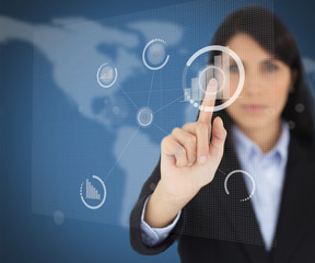 Poster - Woman with black hair touching button on screen
