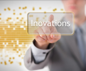 Poster - Man touching on innovation button