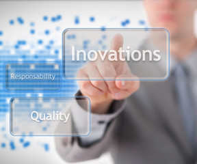 Poster - Man clicking on the innovations button