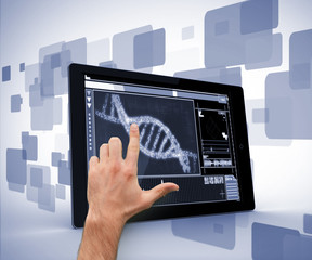 Poster - Man pointing at DNA interface on digital tablet