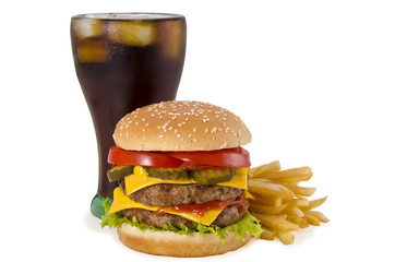 Burger, french fries and cola