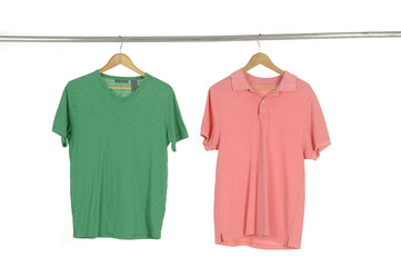 Red and green T-shirt on the hanger