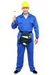 © stockyimages - Industrial contractor holding hammer. Full length shot