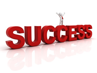 Poster - Success in business concept 3d man standing on word success