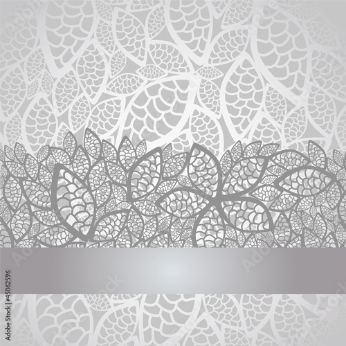 Naklejka - mata magnetyczna na lodówkę Luxury silver leaves lace border and background